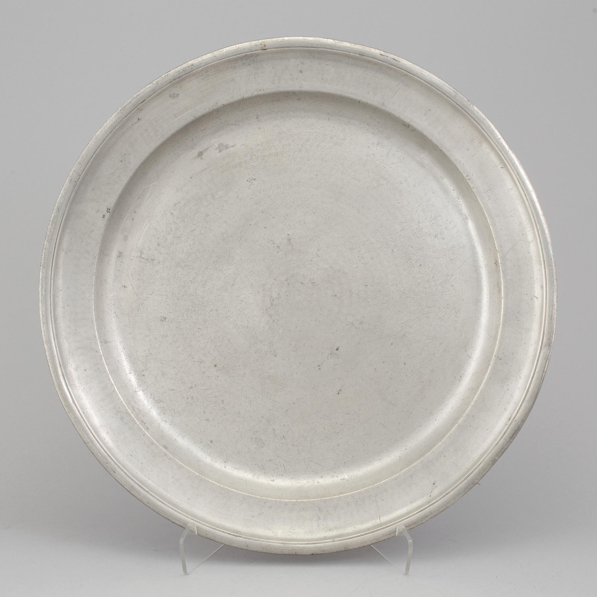 A Swedish 18th century pewter plate with unclear hallmarks.