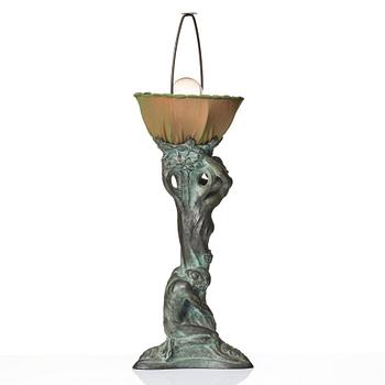 Alice Nordin, an Art Nouveau patinated bronze table lamp "Night and Morning", Herman Bergman's foundry, Stockholm, early 1900s.