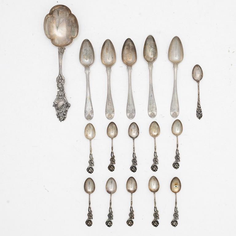 Spoons, 17 pieces, Sweden, 19th–20th century.