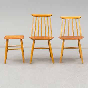 STOLAR, 3+2 samt PALL, Edsbyverken, varav tre märkta Fanett, Edsbyverken, 1950-tal.