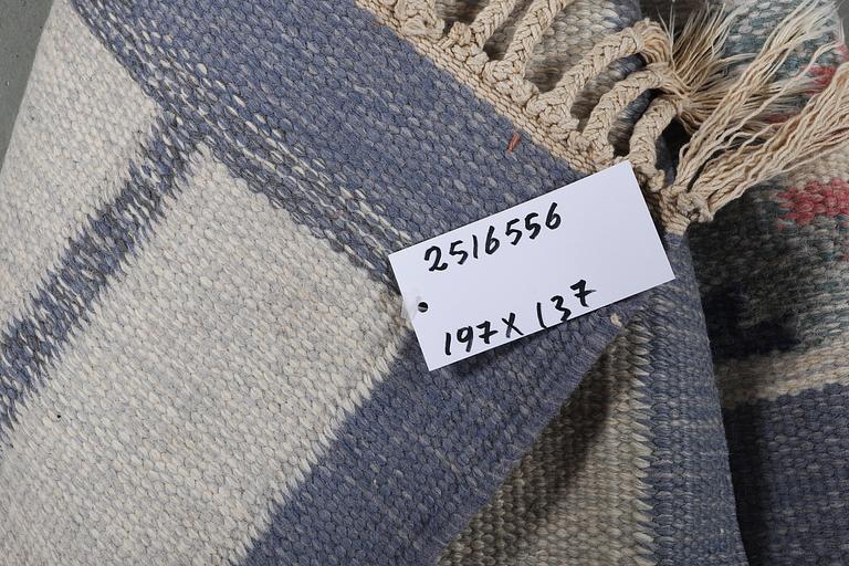 Ingegred Silow, a flat weave carpet, signed IS, ca 197 x 137 cm.