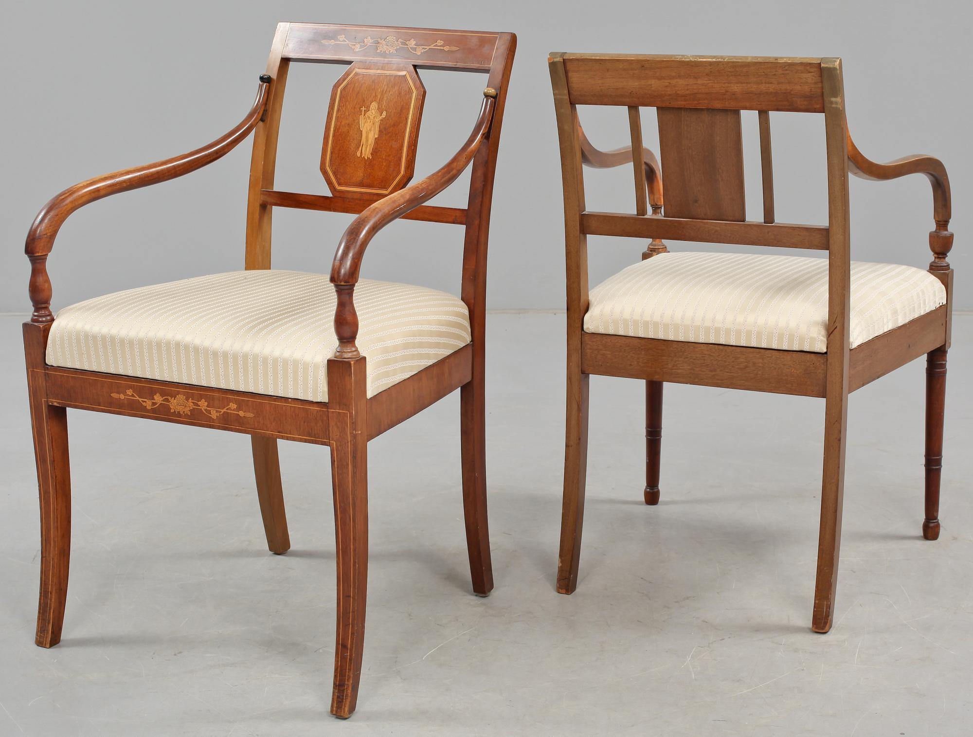 KARMSTOLAR, 2 st, senempirstil, 1800/1900-tal.