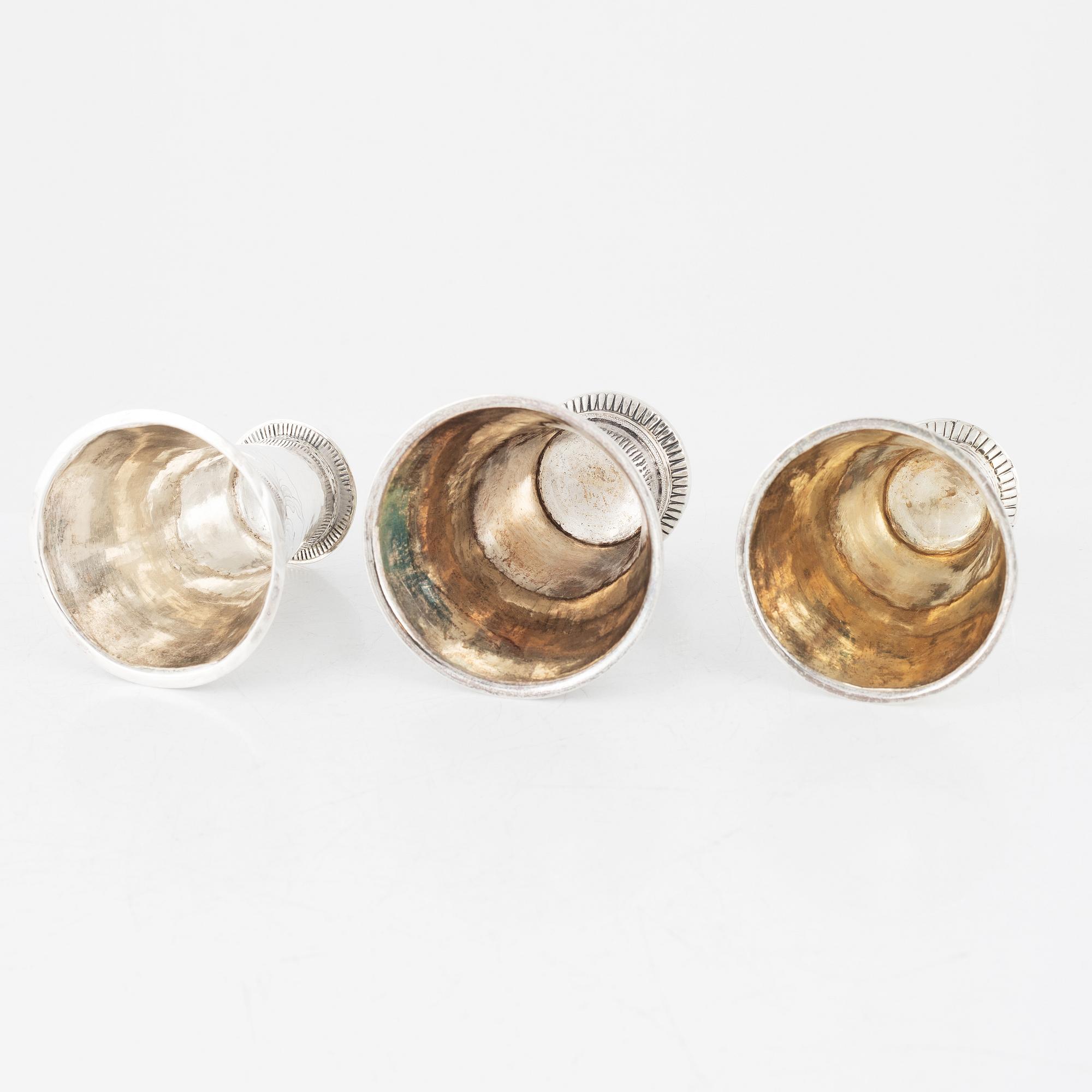 Bägare, 3 st, silver, 1700-1800-tal.