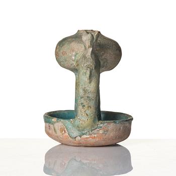 Oljelampa,  lergods med turkos glasyr, Sannolikt Keshan.