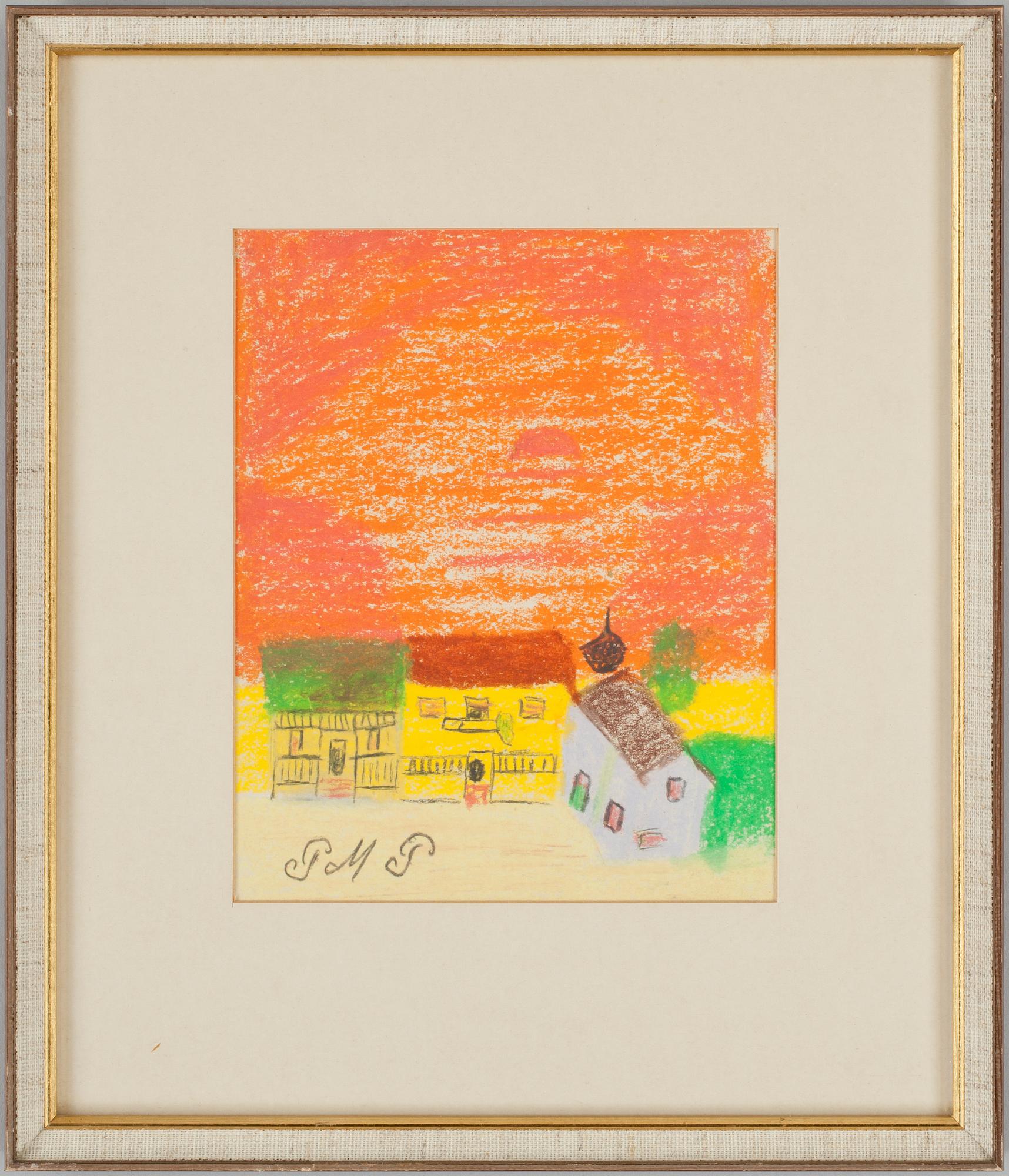 PRIMUS MORTIMER PETTERSSON, krita. Monogramsign.