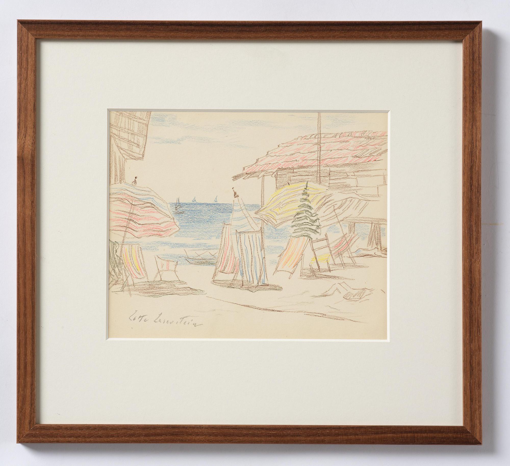 Lotte Laserstein, Beach scene with parasol, probably from Forte dei Marmi.