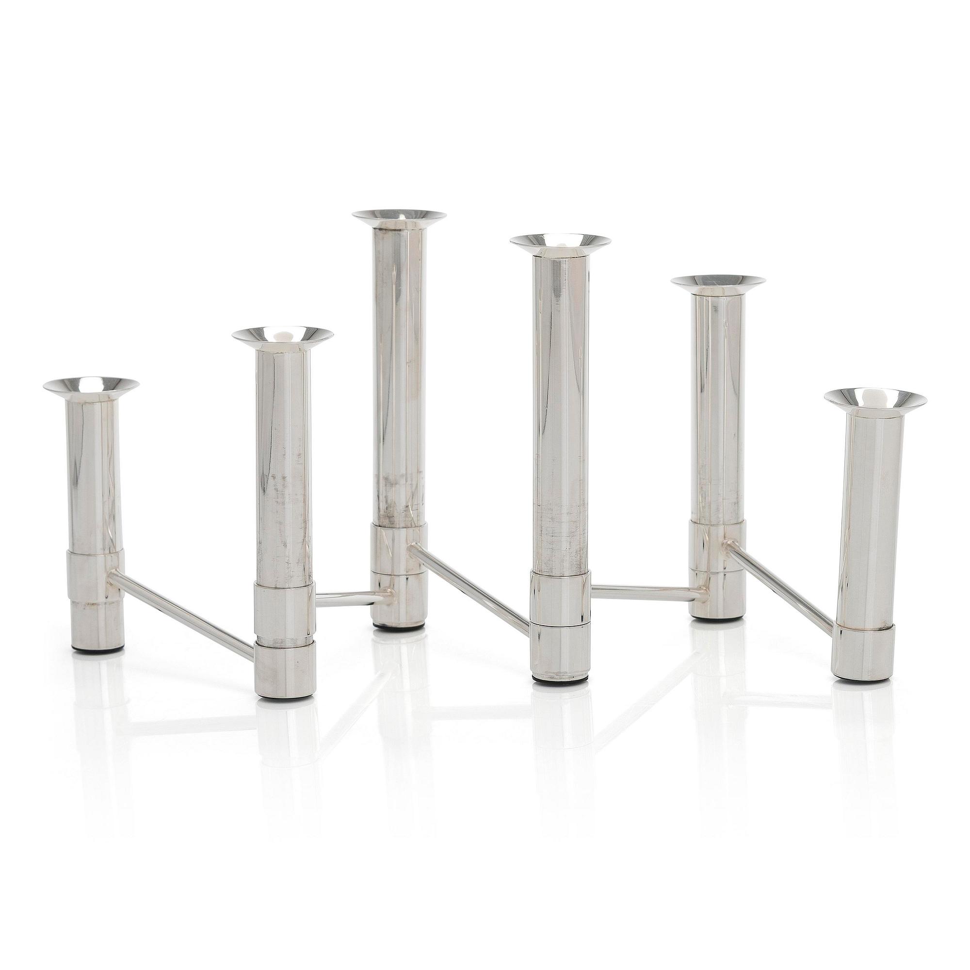Tapio Wirkkala, a 'Nonstop' silver candelabrum, TW 432, numbered 74/90, for Kultakeskus, Hämeenlinna 2007.
