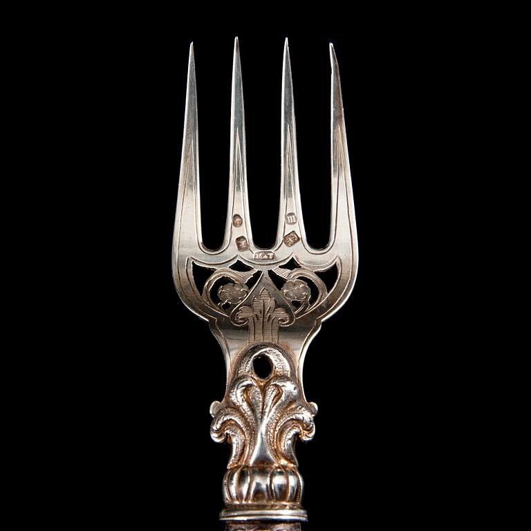 SERVERINGSBESTICK, silver samt ben, Birmingham 1886.