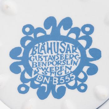 Stig Lindberg, kaffekoppar, 10 st, och gräddsnäcka, "Blå Husar", Gustavsberg.