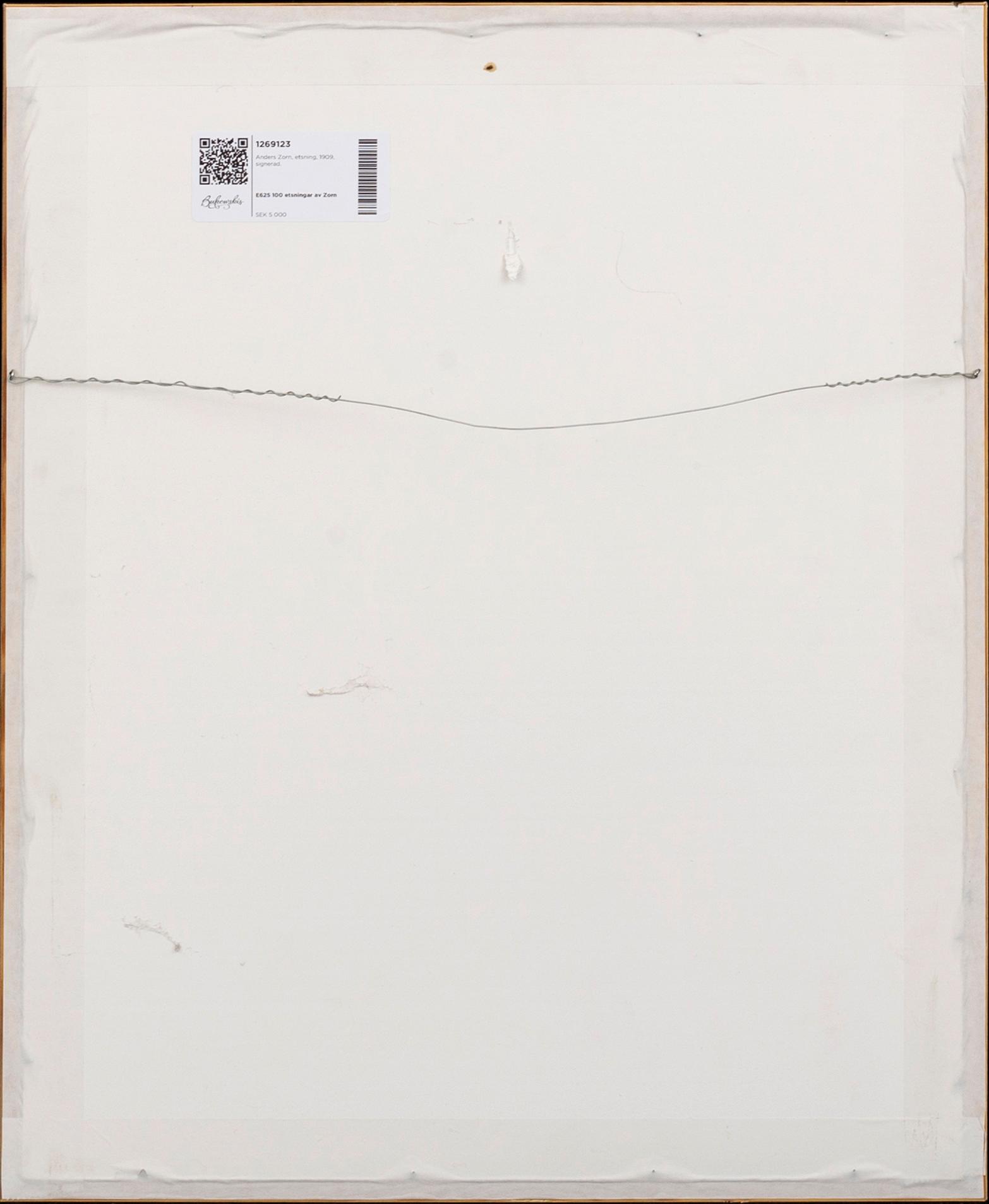 Anders Zorn, a signed etching from 1909.