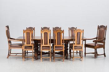 MATSALSMÖBLEMANG, barockstil, 11 delar, omkring 1900.