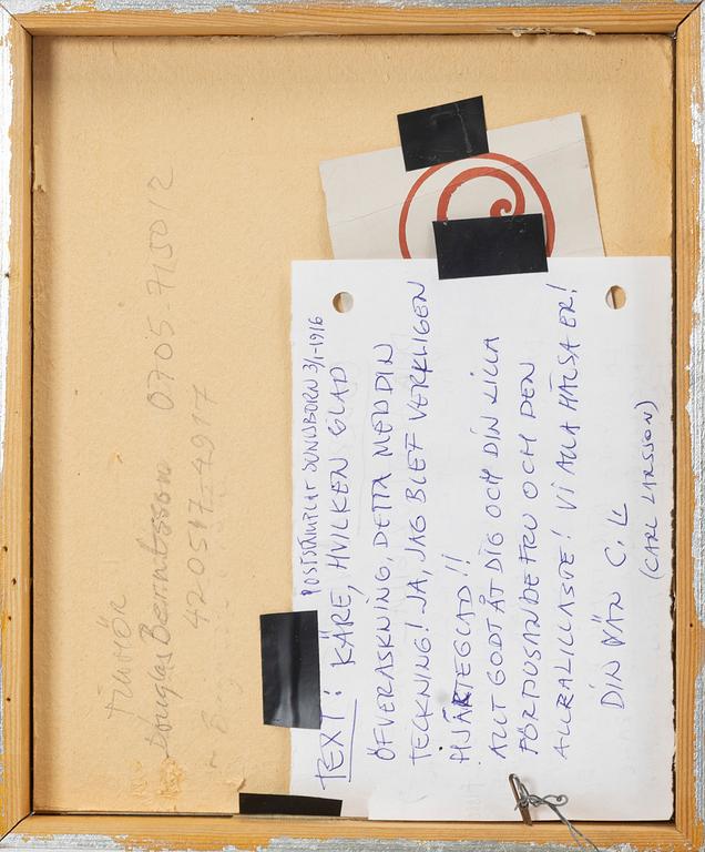 Carl Larsson, Autographed postcard from Carl Larsson to John Bauer, dated Sundborn 1916.