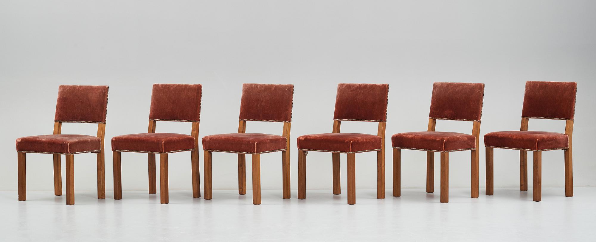 Oscar Nilsson, tillskrivna, stolar, 6 stycken sannolikt utförda hos Isidor Hörlin AB, Stockholm 1930-40-tal.