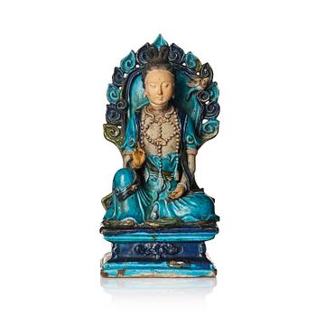876. A  turquoise glazed figure of Guanyin, Ming dynasty (1368-1644).