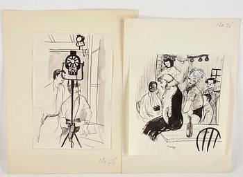 MAX GOLDSTEIN (MAGO), ca 70 st, tuschteckningar, bl a 1940-tal, vissa dräktskisser delvis sign o dat.