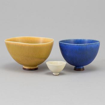 3 stoneware bowls by Berndt Friberg, Gustavsberg studio 1967 and 1968.