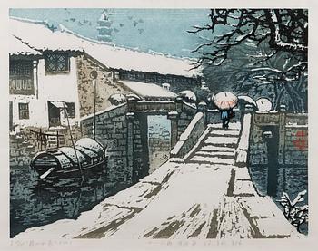 PUUPIIRROS, Kiina, signeerattu, päivätty ja numeroitu Zhou Xing Hua 1986, II 38/200.