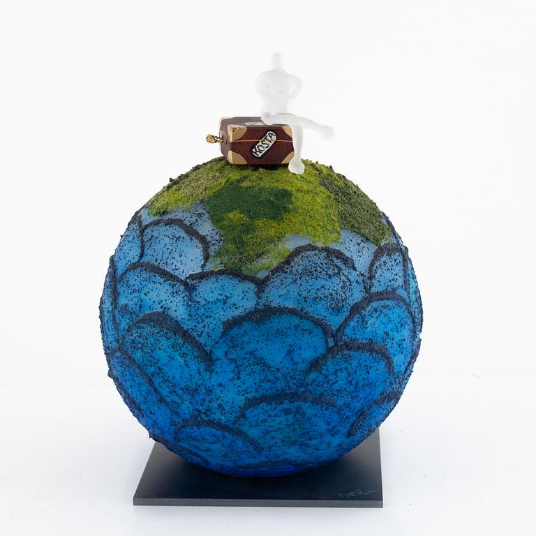 Kjell Engman, a unique glass sculpture 'Globe Blå', Kosta Boda, Sweden.