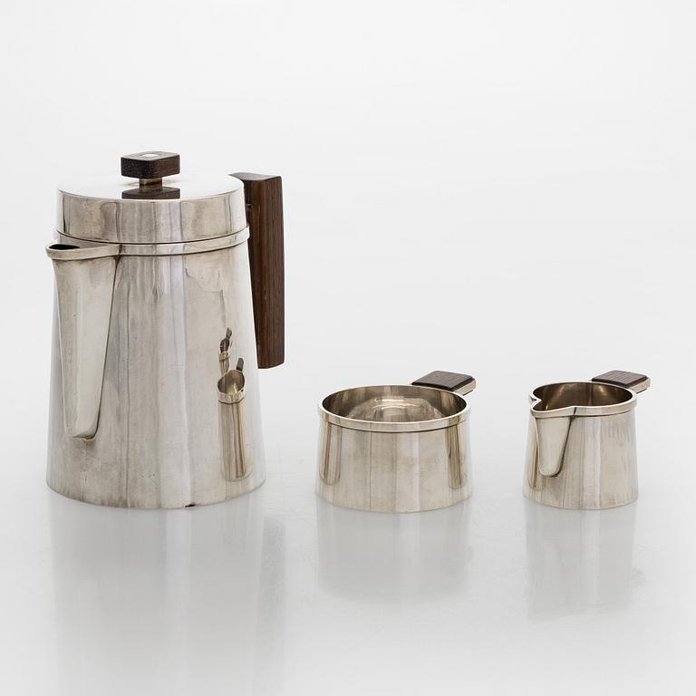 Bertel Gardberg, Coffee set, 3 pieces, 916 silver and rosewood, Toivo V. Toukonen, Helsinki, 1956.
