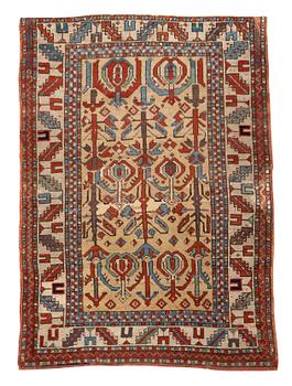 273. A rug, antique Anatolian/Caucasian, ca 148-149 x 104,5-110 cm (as well as 1-1,5 cm flat weave at one end).