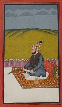 An early 19th century gouache portrait of Nadir Shah, Birkane, Mogul India.