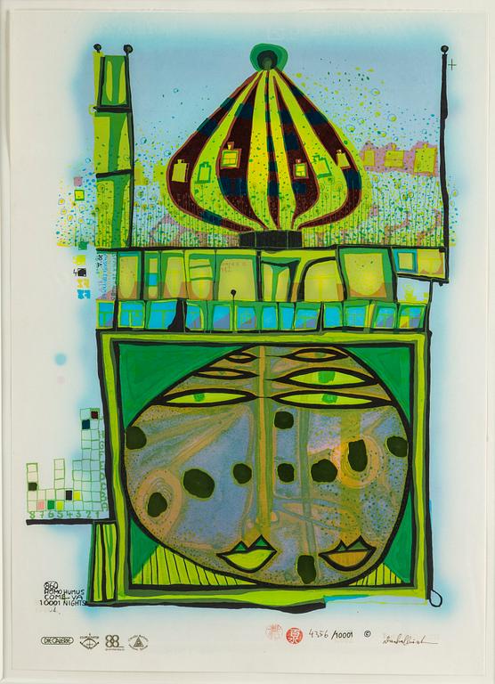 FRIEDENSREICH HUNDERTWASSER, serigraph with metal numbered 4356/10001.