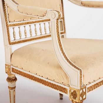 A pair of Gustavian open armchairs by J. Lindgren (master in Stockholm 1770-1800).