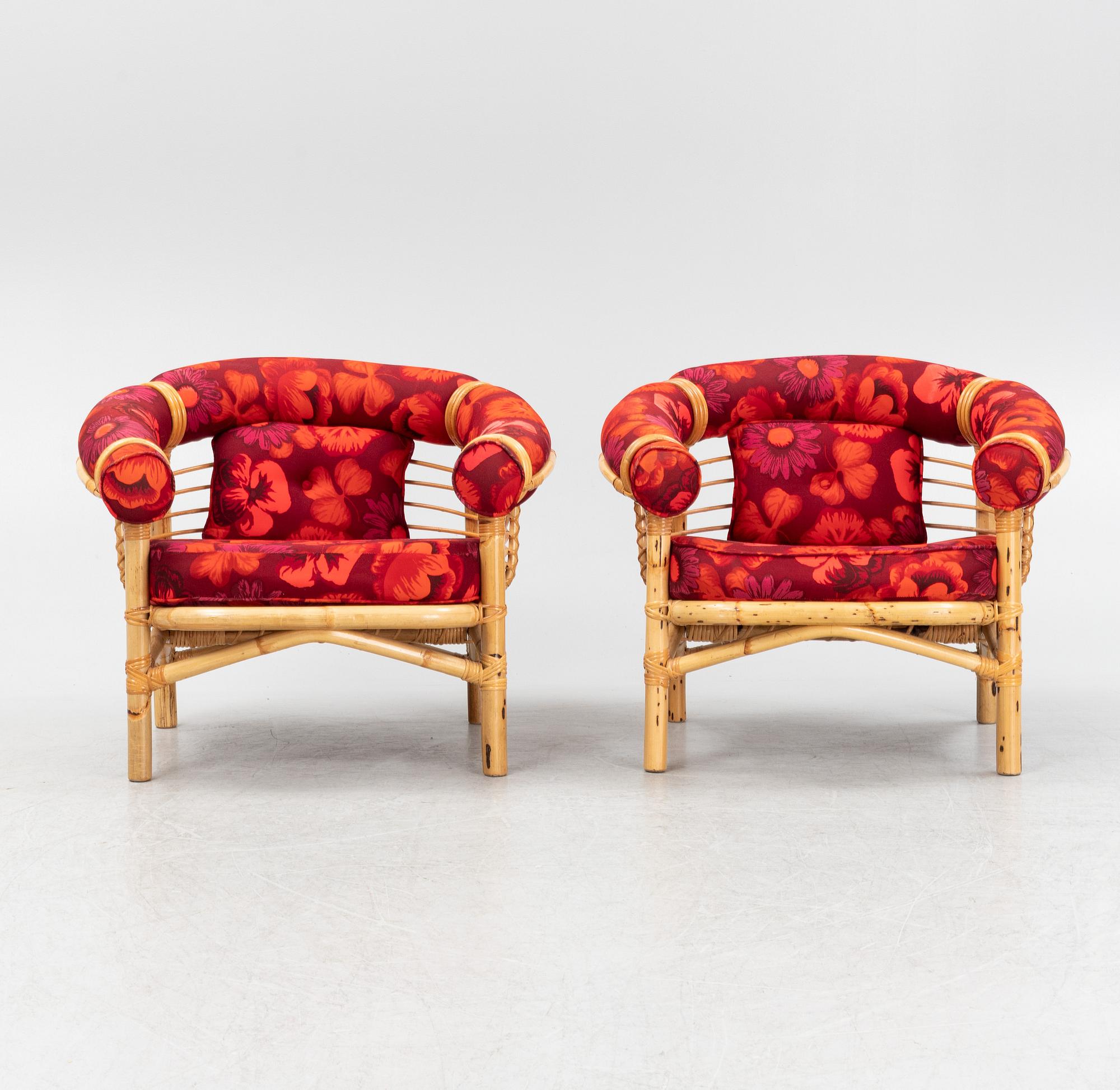 A three-piece bamboo and rattan furniture suite, second half of the 20th Century.