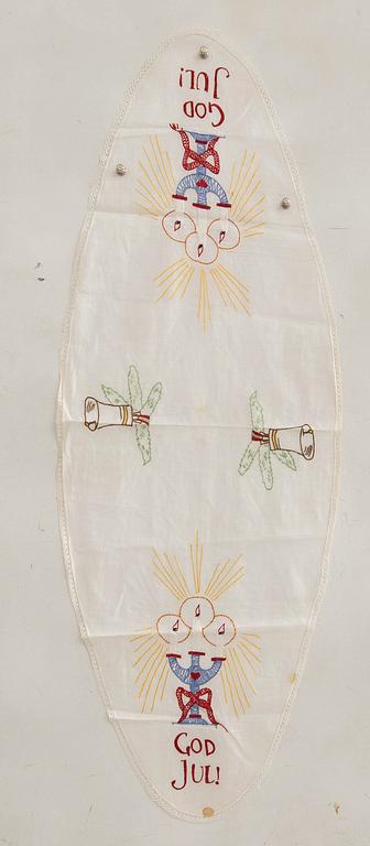 A collection of smaller Christmas tablecloths, runners, and wall hangings, approximately 34 pieces, mid/second half of the 20th century.