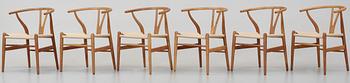 A set of six Hans J Wegner oak chairs by Carl Hansen & Son, Danmark, 1950-60-tal.