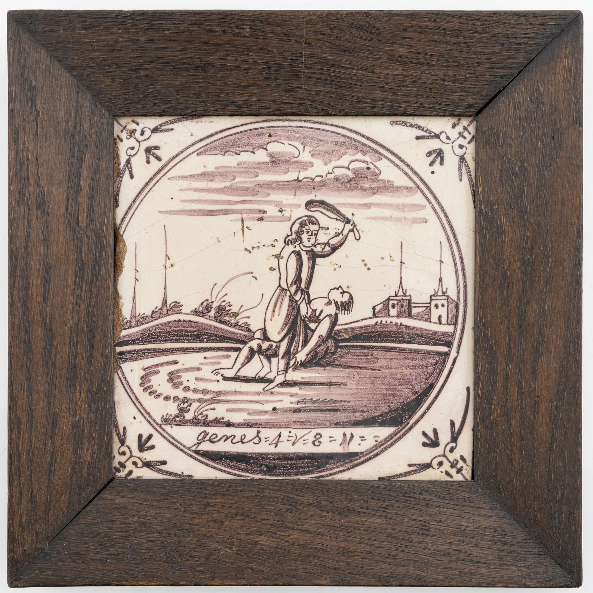 A group of four tiles, probably 18th Century, Holland.