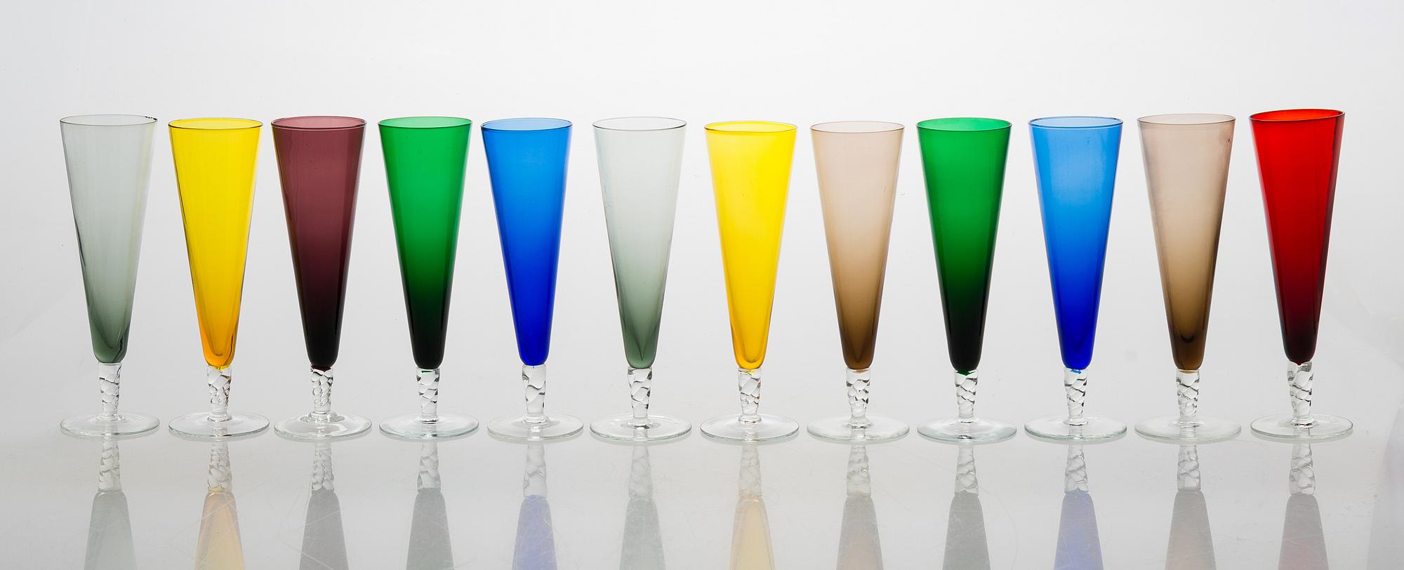 Champagneglas, 12 st, olika färger.