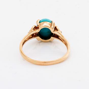 EARRINGS 14 K gold turquoises, diamonds approx 0,01 ct.