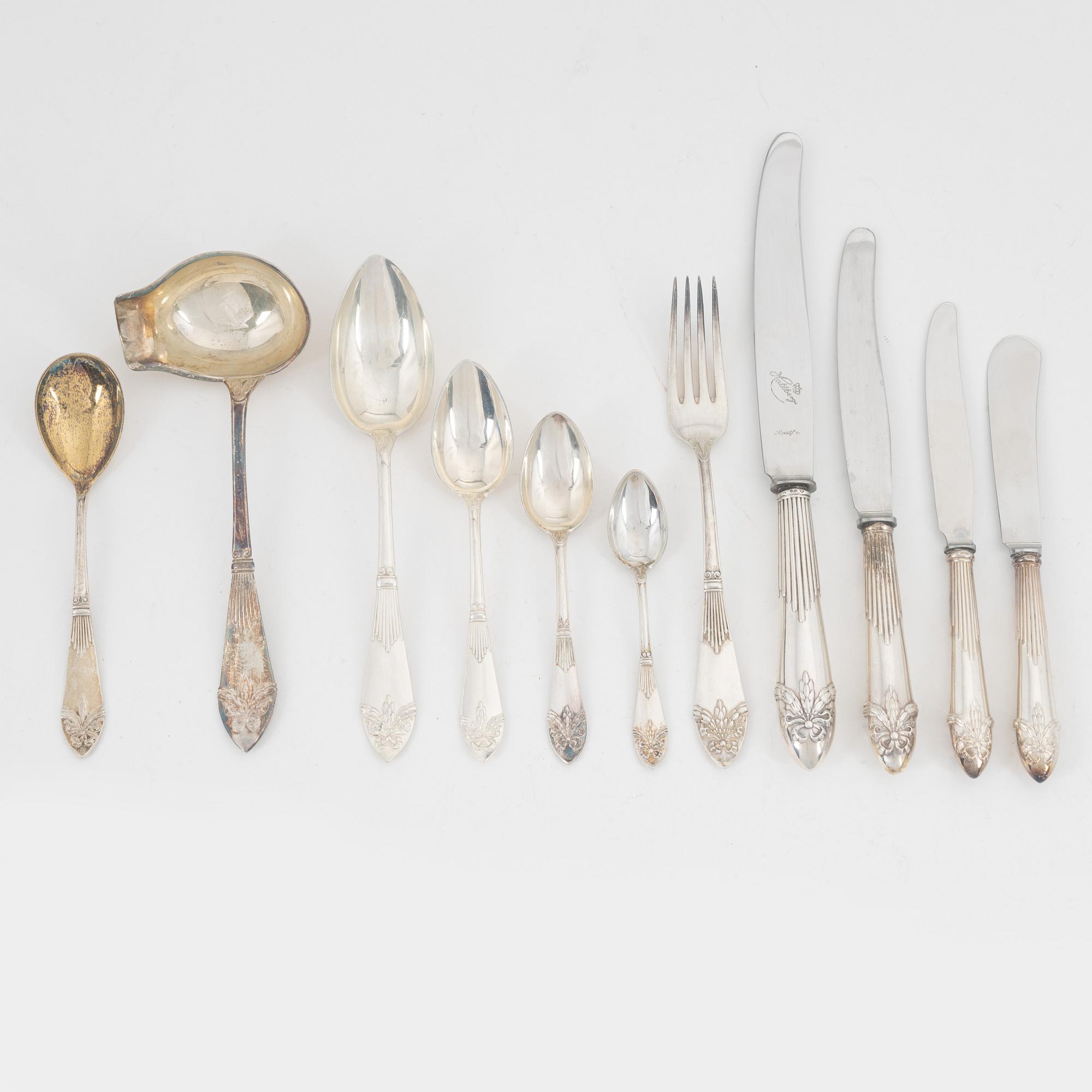 Bestickservis, silver, ca 96, "Empire", C.G.Hallberg, Stockholm, 1907-60.