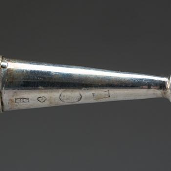 Soppslev, silver. Otydliga stämplar. 1800-tal. Vikt ca 88 g.