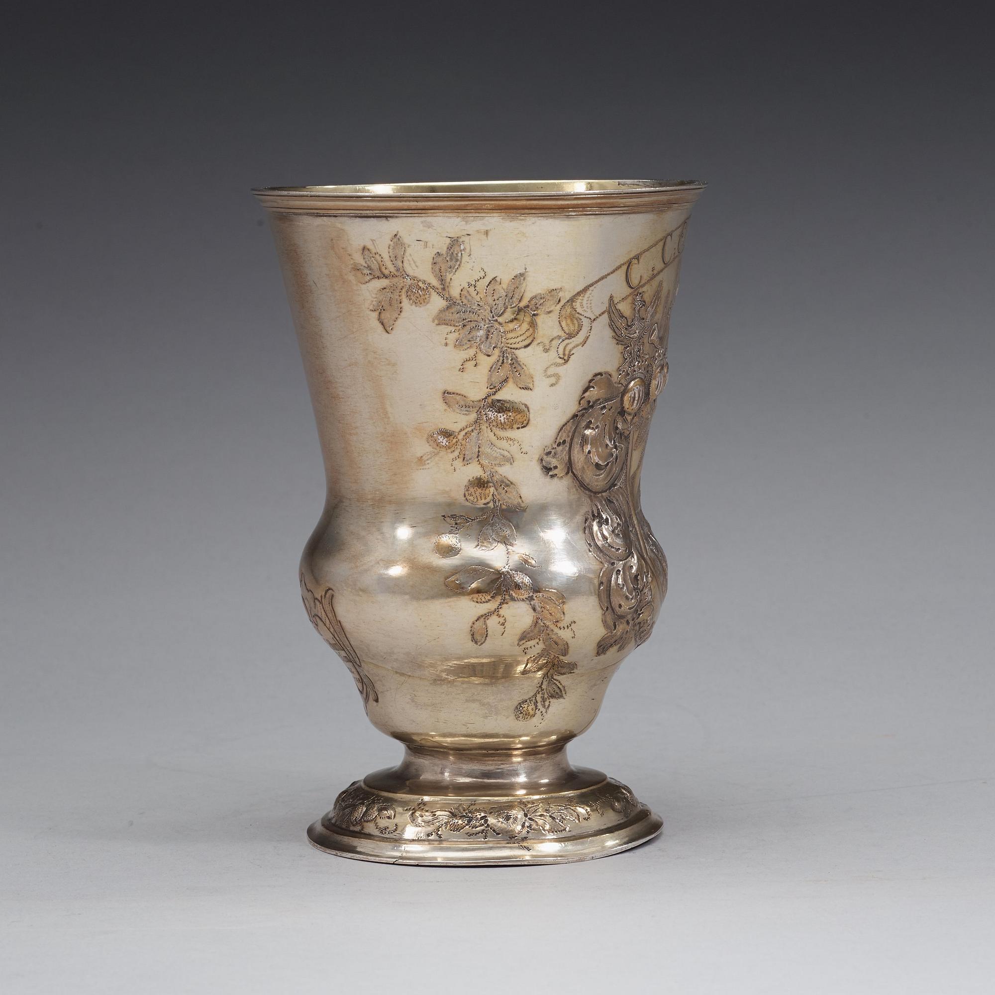 A Polish 18th century parcel-gilt beaker, unidentified makers mark, Breslau 1746-1758.
