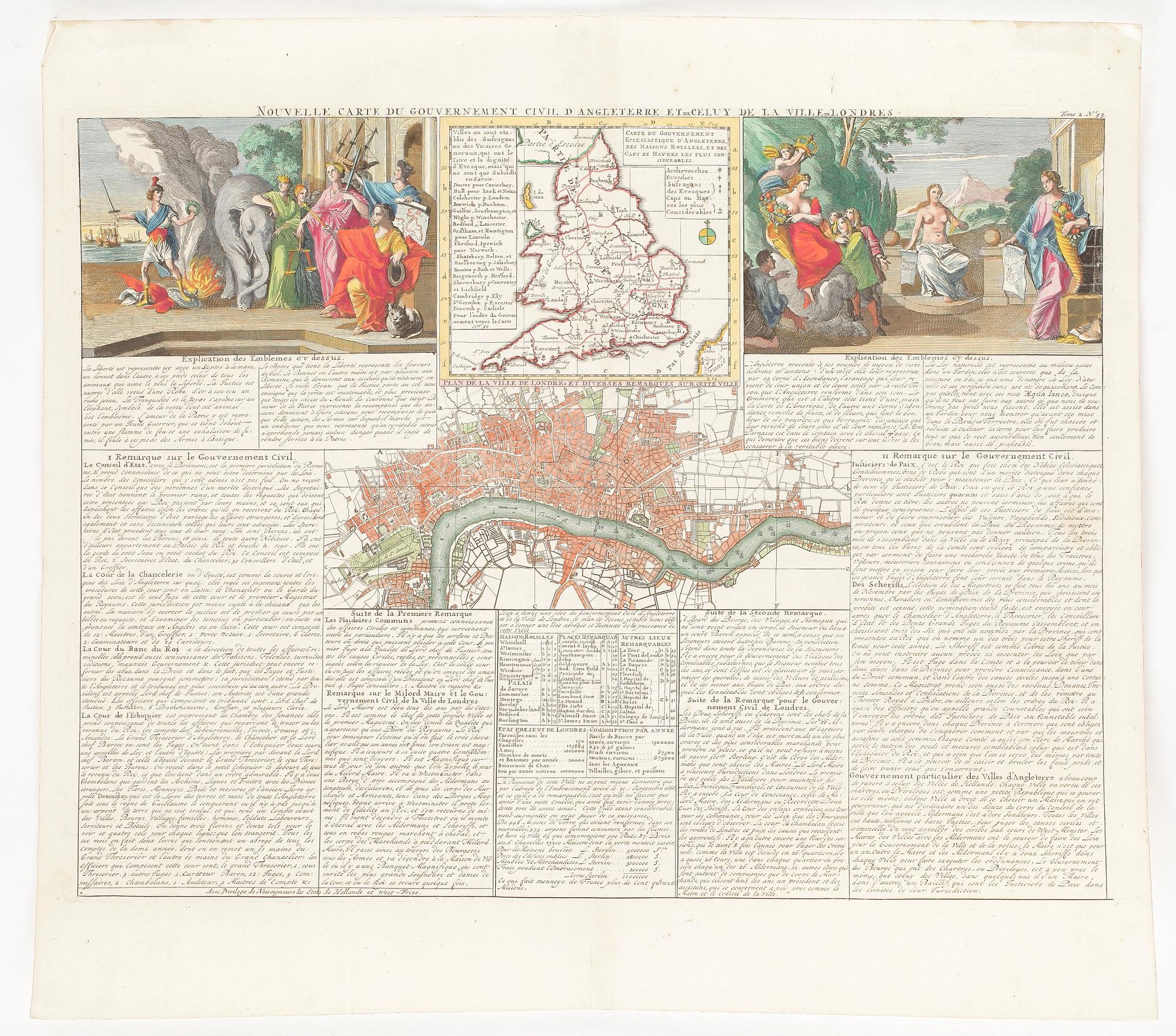 KARTA, kolorerad, Chatlaines London, ca 1700.