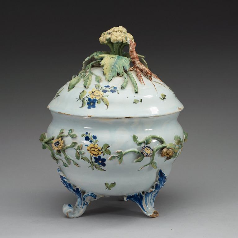 A faience tureen with cover, 18th Century, presumably Stralsund.