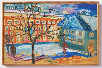 Ester Henning, oil on paper panel, indistinctly signed with monogram in red.