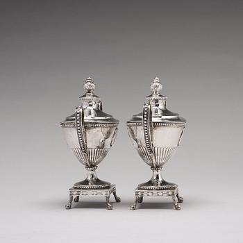 A pair of Swedish 18th century silver sugar-bowls and covers, mark of Johan Ekholm, Stockholm 1792.