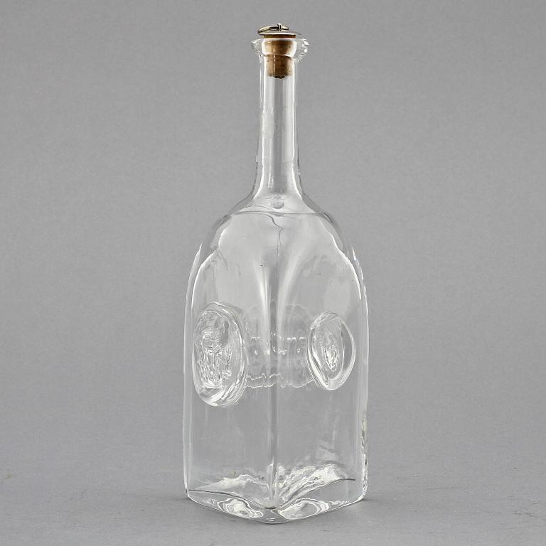 BRÄNNVINSFLASKA, glas, Erik Höglund, Boda, sign, 1900-talets andra hälft.
