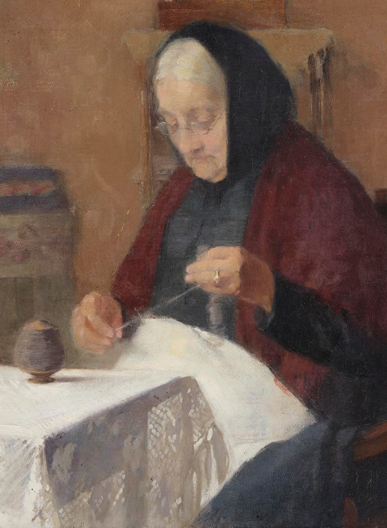 "Dam vid spinnrocken" ("Lady at the spinning wheel", Portrait of Mrs Ulrika Baarman) by Helene Schjerfbeck