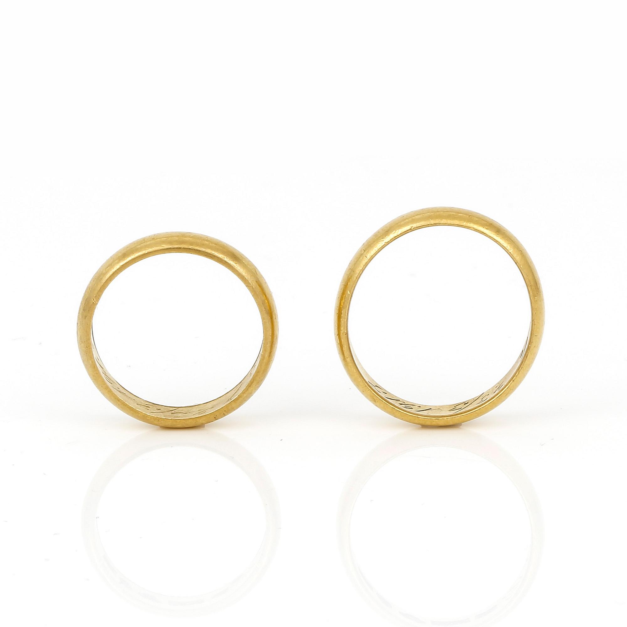 VIGSELRINGAR, 2st, 23K guld, totalt ca 14g.