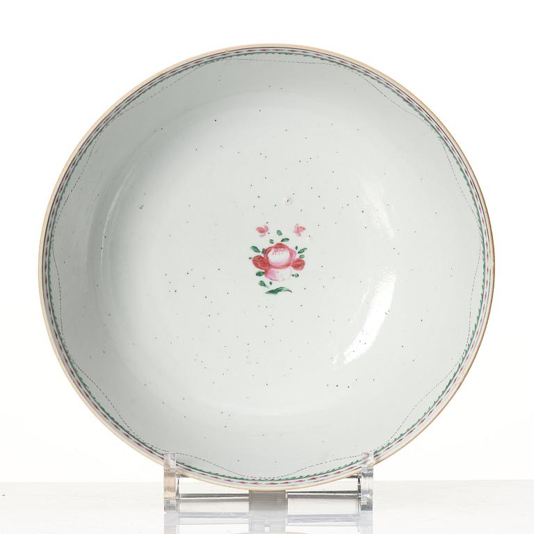 A famille rose "European Subject" punch bowl, Qing dynasty, 18th Century.