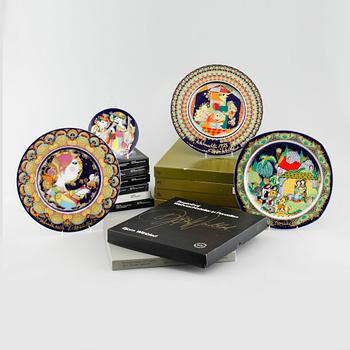 34 porcelain plates by Bjørn Wiinblad, Royal Copenhagen, second half of the 20th century.