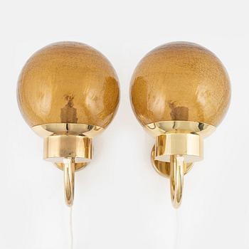 A pair of model 'V-118' glass and brass wall lights, Bergboms.