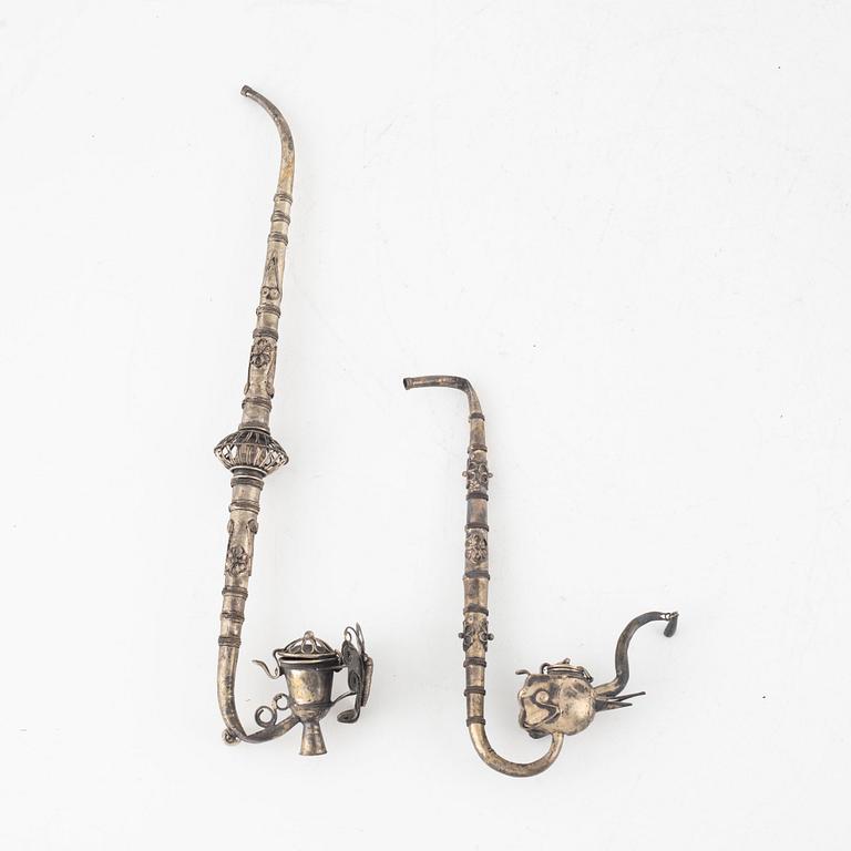 Belt and pipes 2 pcs, silver, unstamped, Southeast Asia.