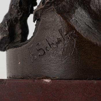 Fritz Schulze, efter, skulptur, signerad, brons, höjd 23 cm (inklusive stenbas 30 cm).