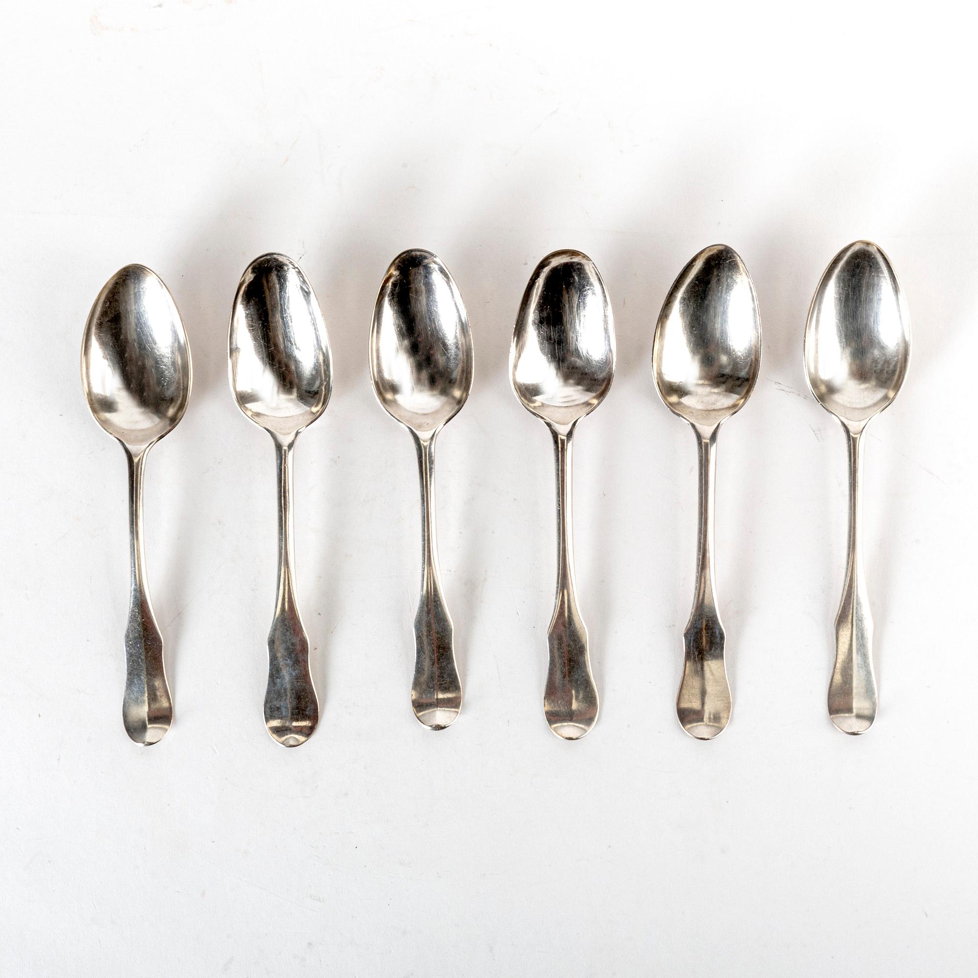 A Swedish set of six 19th century silver spoons mark of Daniel Schwart Karlskrona eraly 1800s.