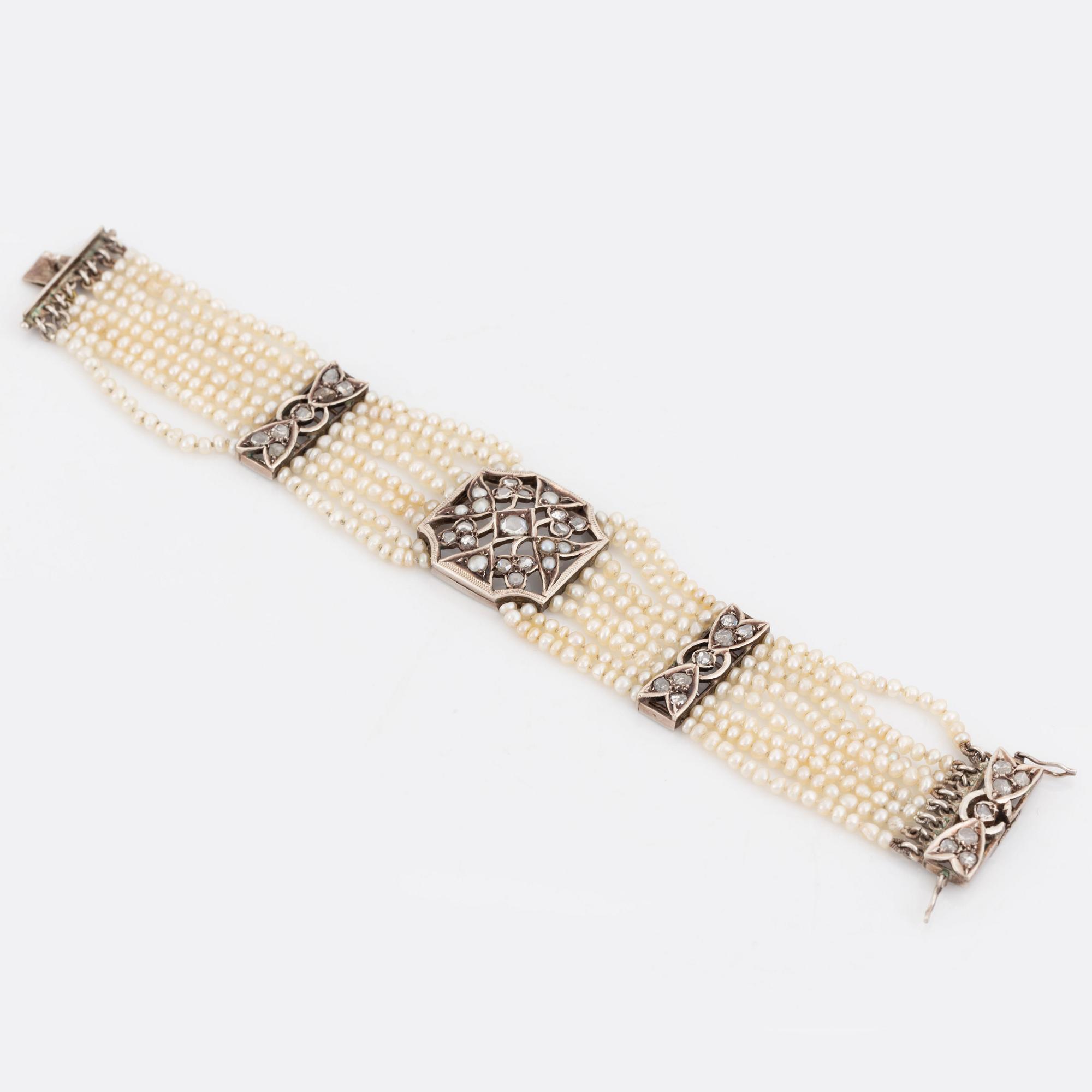 Seed pearl and rose cut diamond bracelet.